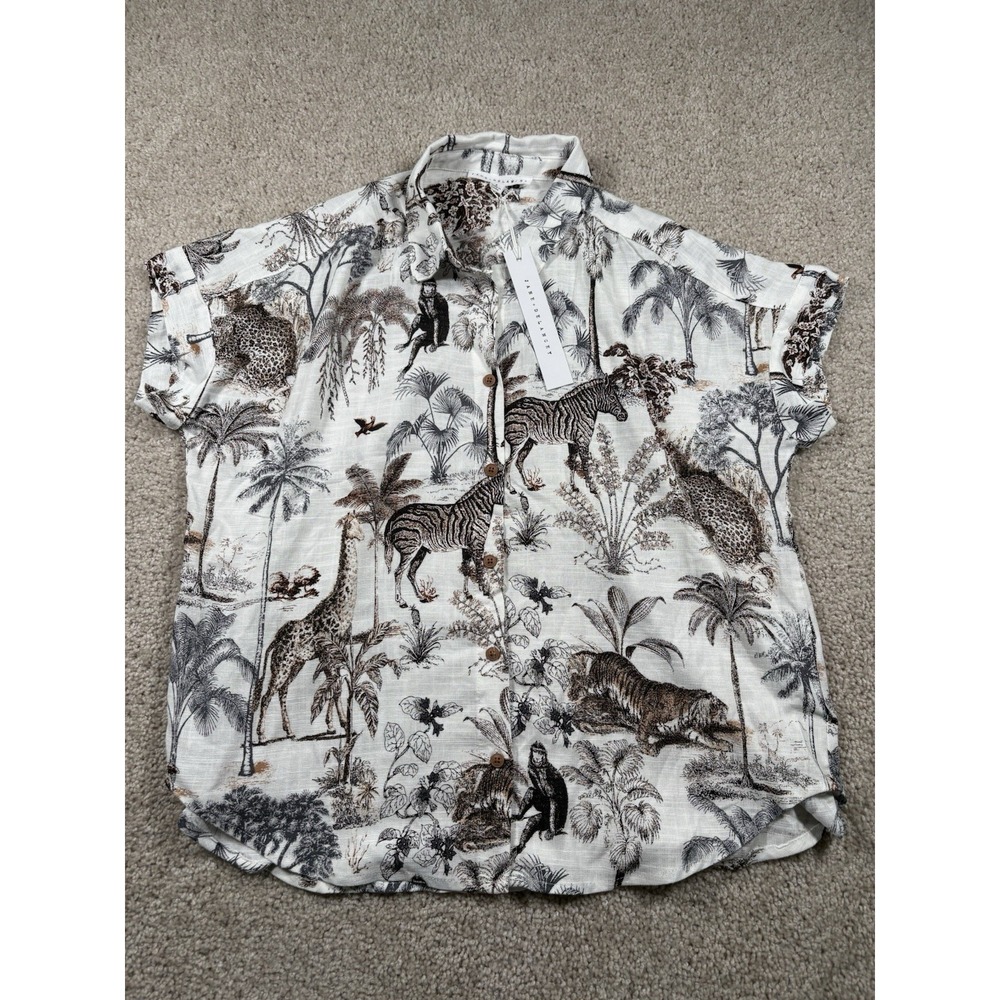 NWT Jane & Delancey Safari Animal Print Button Down Shirt Women Small Toile S